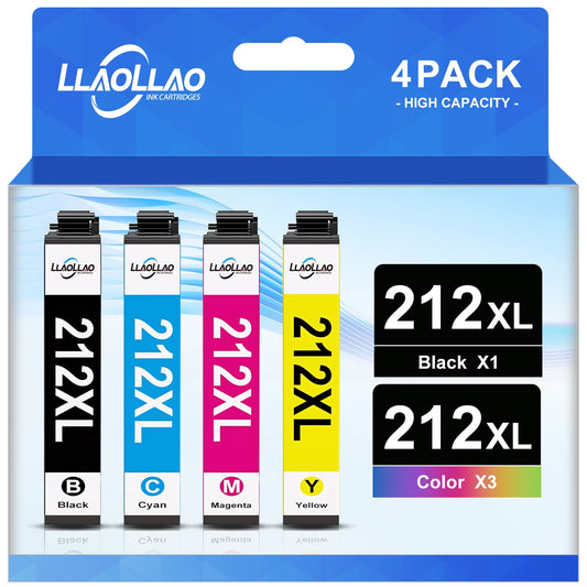 212XL Ink Cartridge for Epson 212 T212 Ink for Epson Workforce WF-2850 WF-2830 Expression Home XP-4100 XP-4105 Printer (Black Cyan Magenta Yellow, 4-Pack)