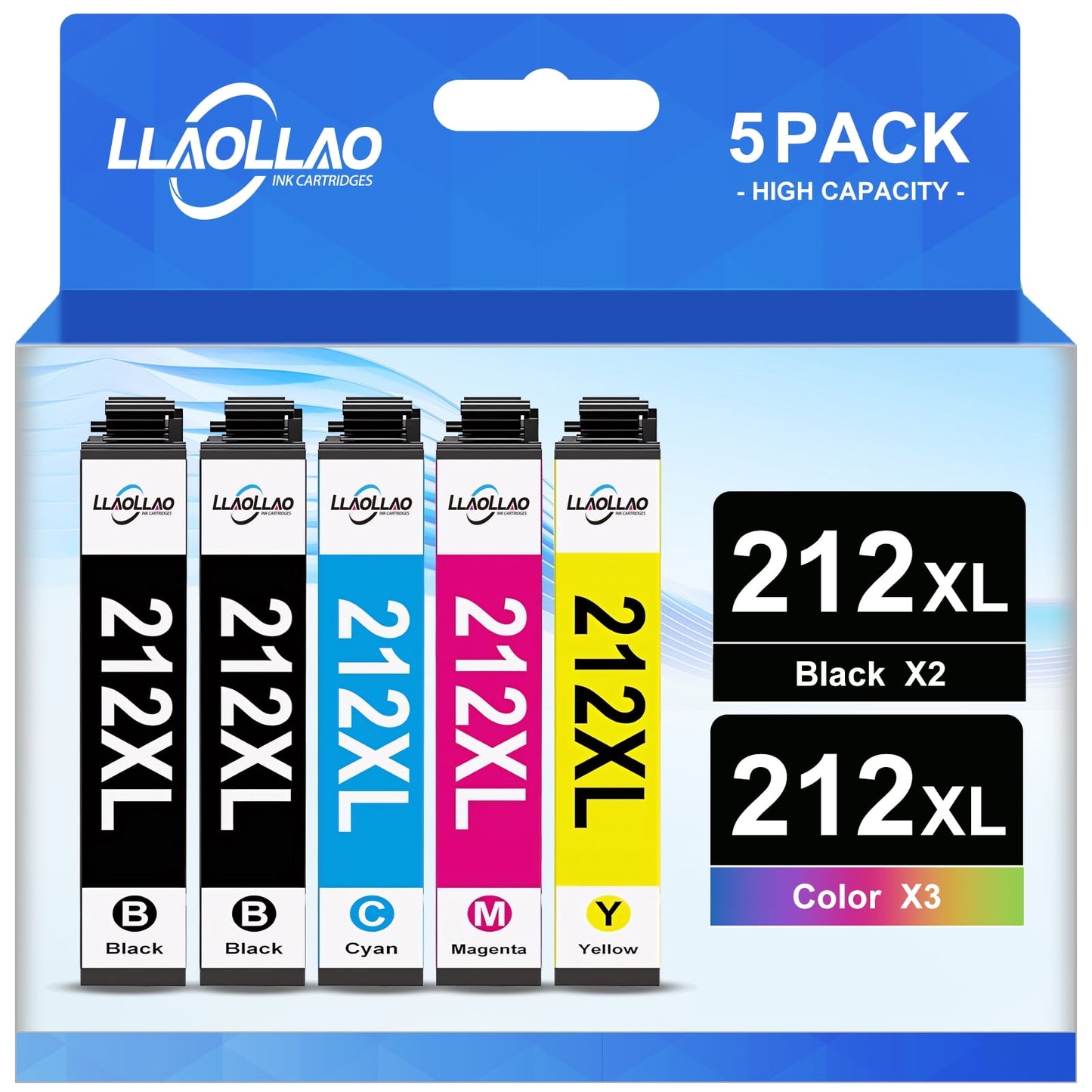 212xl Ink Cartridge for Epson 212 Ink for Epson Workforce WF-2850 WF-2830 Expression Home XP-4100 XP-4105 Printer ( Black Cyan Magenta Yellow, 5-Pack)