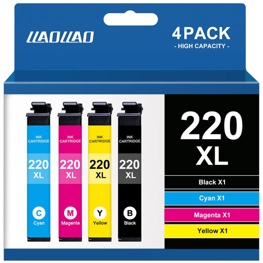 220XL Ink Cartridge for Epson 220 Ink for Epson WF-2760 WF-2750 WF-2650 WF-2630 XP-420 XP-320 XP-424 WF-2660 (4 Pack)