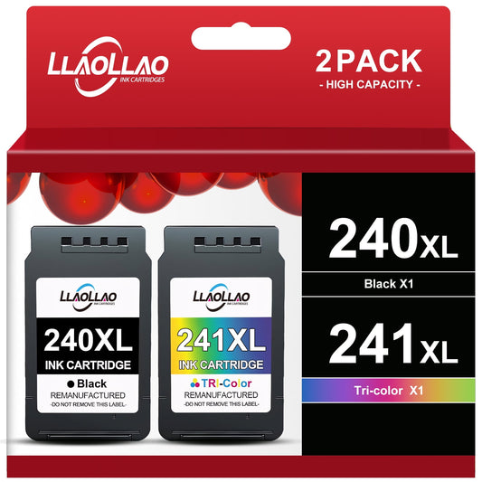 240XL 241XL Ink Cartridge for Canon Ink 240 and 241 PG-240XL CL-241XL for Canon PIXMA MG3620 MG3520 MX452 MX532 MX472 MX512 Printer (1 Black, 1 Tri-Color)