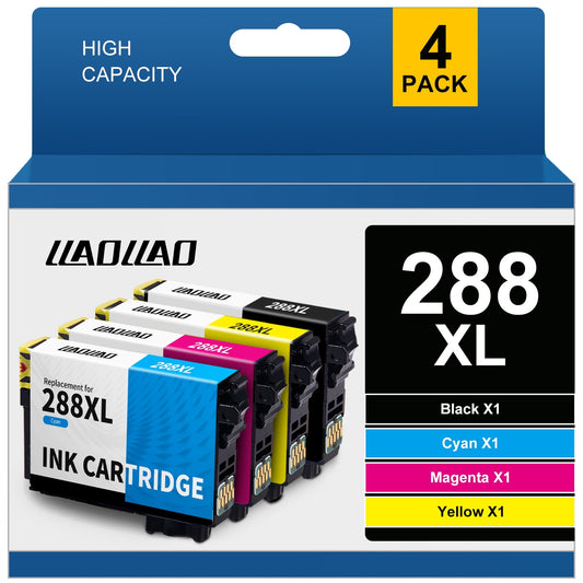 288XL for Epson 288XL Ink Cartridges Combo Pack Works with XP-440 XP-430 XP-446 XP-330 XP-340 XP-434 Printers (1 Black, 1 Cyan, 1 Magenta, 1 Yellow)