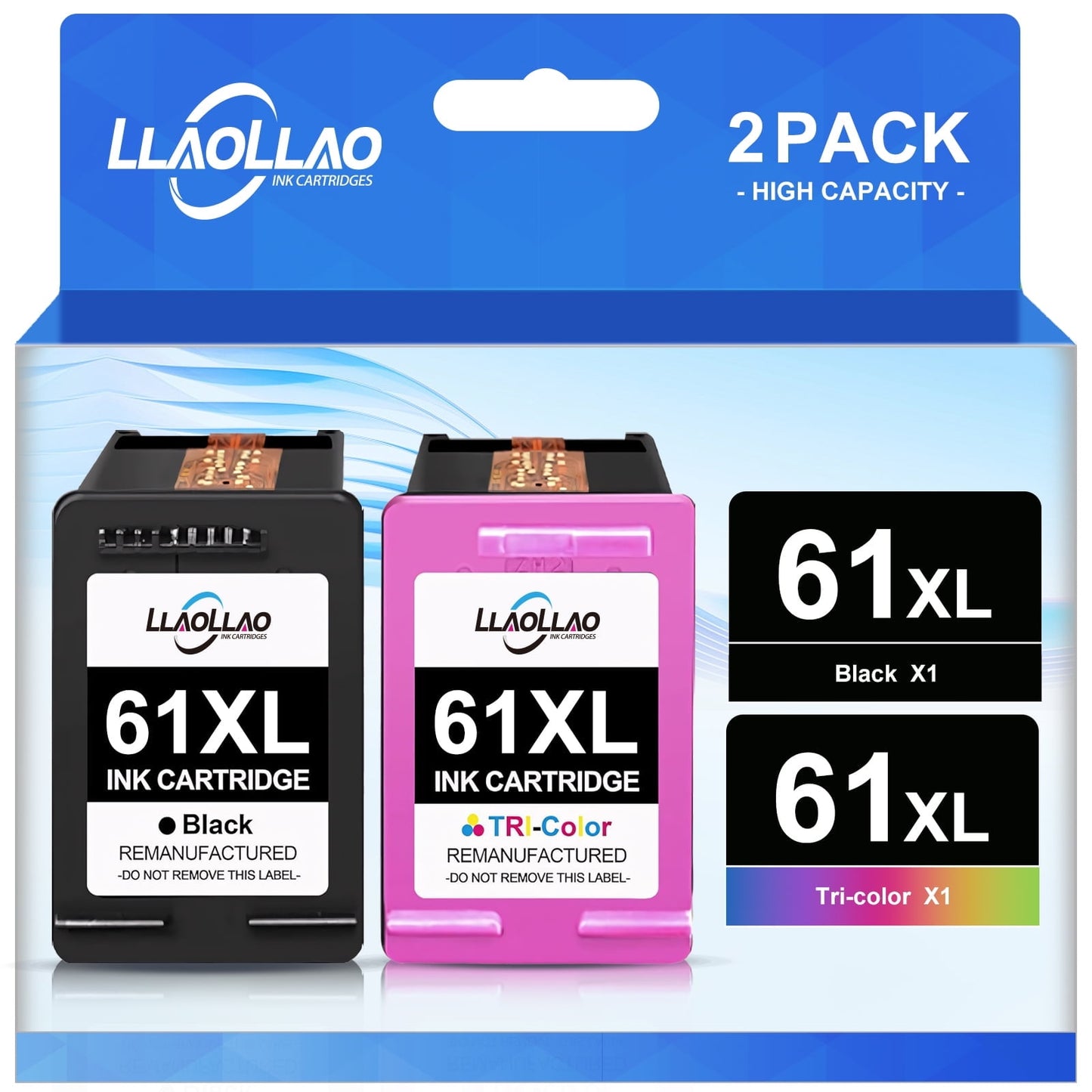 61XL Ink Cartridge Combo Pack for HP 61 for HP Envy 4500 5530 4502 5535 5534 OfficeJet 4630 4635 DeskJet 1000 1010 1510 Printer (1 Black, 1 Tri-Color)