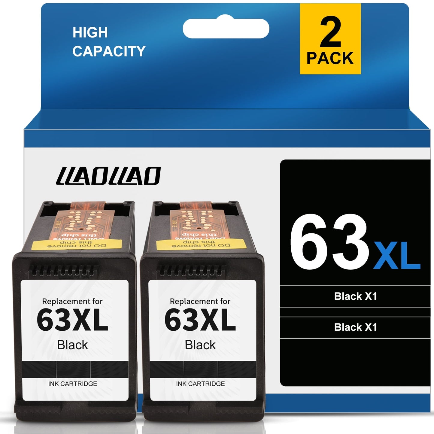 63xl 63 xl Ink Cartridge Black for HP 63XL Ink for Officejet 3830 4650 4652 Envy 4520 4512 4650 5255 5200 4655 Printer (2-Black)