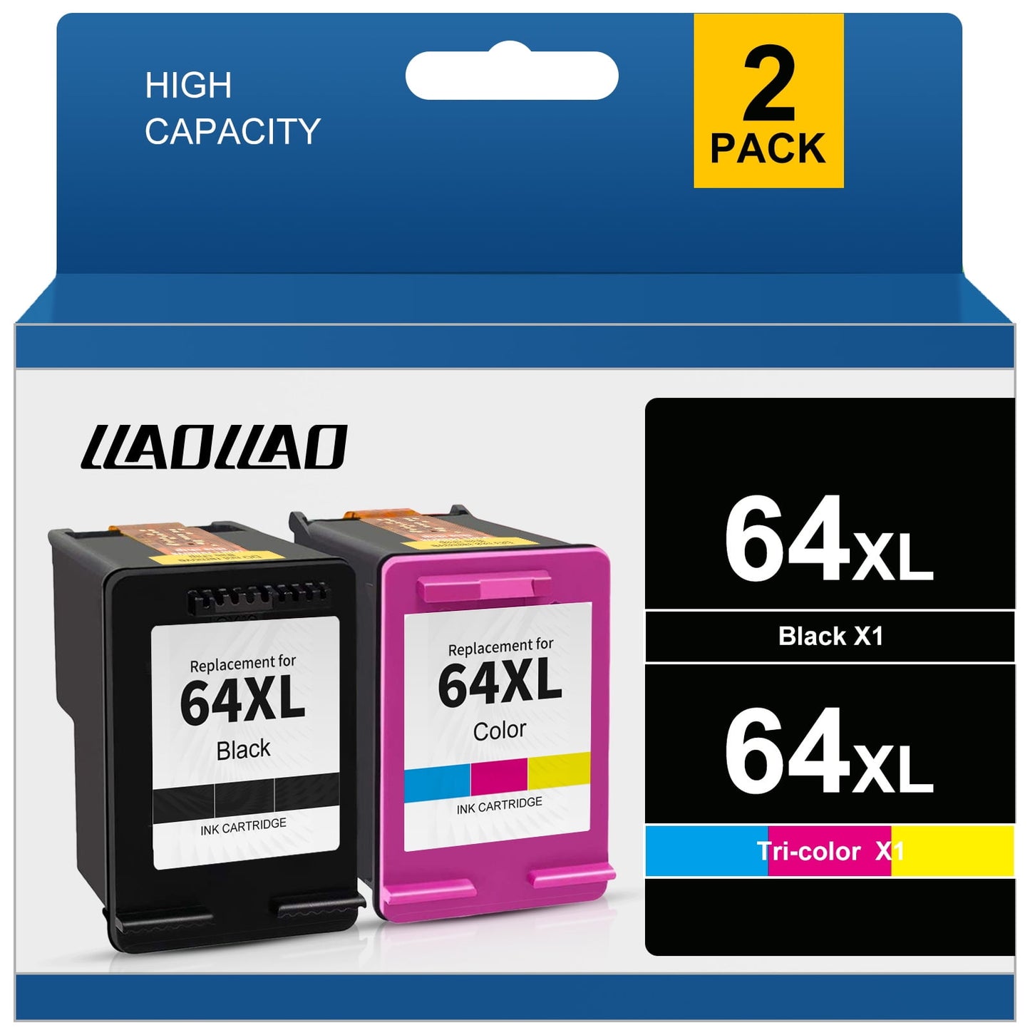 64XL Ink Cartridge Combo Pack for HP Ink 64 Works with HP Envy Photo 7855 7858 7155 6252 7800 7100 Envy Inspire 7255e 7955e 7958e 7900e Tango Series Printer (1 Black, 1 Tri-Color)