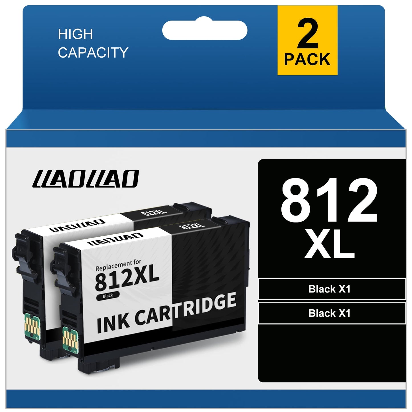 812XL Ink Cartridge for Epson 812 T812XL for Workforce Pro WF-7840 WF-7820 WF-7310 EC-C7000 Printer (2 Black)