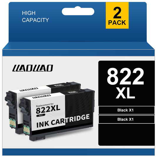 822 Ink Cartridge for Epson 822xl ink for Workforce Pro WF-3820 WF-3823 WF-4830 WF-4820 WF-4833 WF-4834 Printer (2 Black)