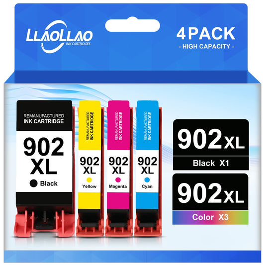 902 XL Ink Cartridges Replacement for HP 902XL Ink Cartridges Combo Pack to use with OfficeJet Pro 6978 6960 6968 6958 6950 6970 6962 Printers (4 Pack, Black, Cyan, Magenta, Yellow)